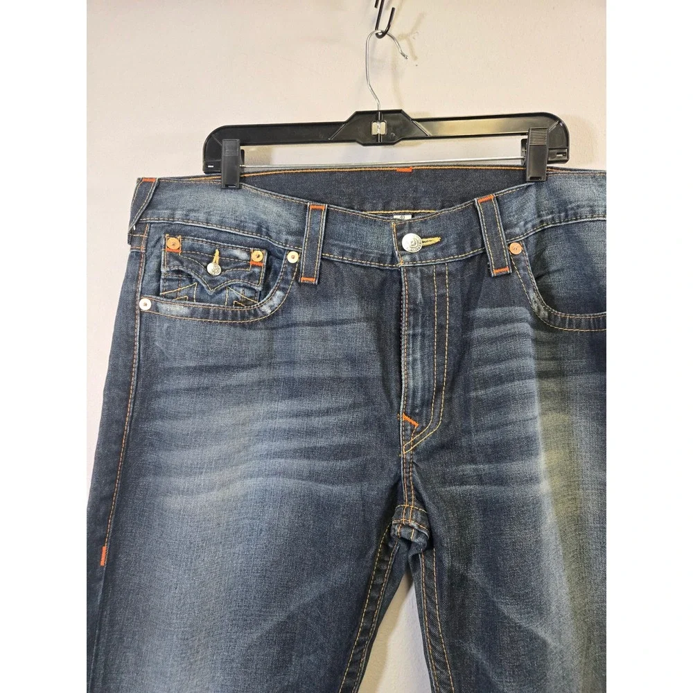 True Religion Straight Seat Dark Wash Orange Stitch Denim Jeans 40